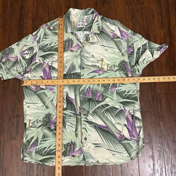 JAMS WORLD Shirt Sage Green Palm Leaves Button Up Hawaiian Tropical Beach - Picture 7 of 7
